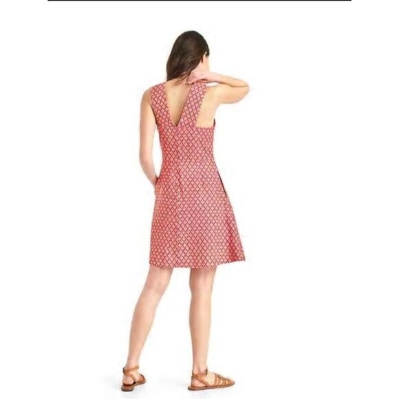 Gap Linen/Cotton Pink Diamond Weave Fit & Flare Square Neck Dress sz 4 Preppy - Picture 10 of 12